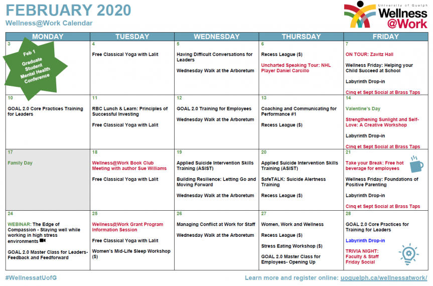 February 2020 WellnessWork Calendar WellnessWork